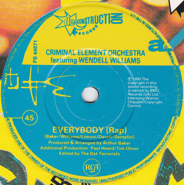 Criminal Element Orchestra – Everybody (Rap) 7" vinyl record, image 3 of 4