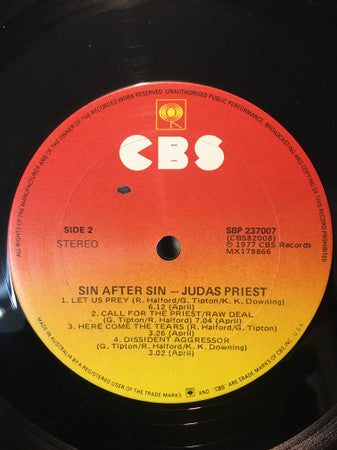 Judas Priest – Sin After Sin LP vinyl record, image 4 of 4