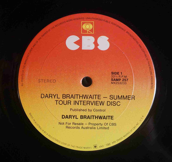 Daryl Braithwaite – Daryl Braithwaite - Summer Tour Interview Disc LP vinyl record, image 3 of 5