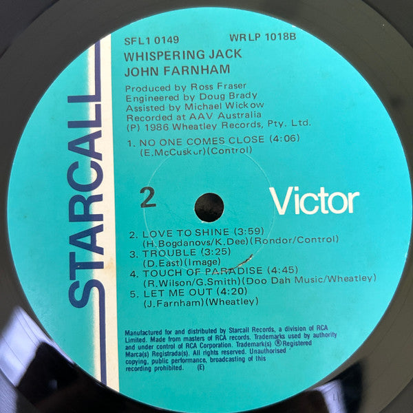 John Farnham – Whispering Jack LP vinyl record, image 5 of 5