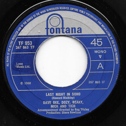Dave Dee, Dozy, Beaky, Mick & Tich – Last Night In Soho 7" vinyl record, image 1 of 3