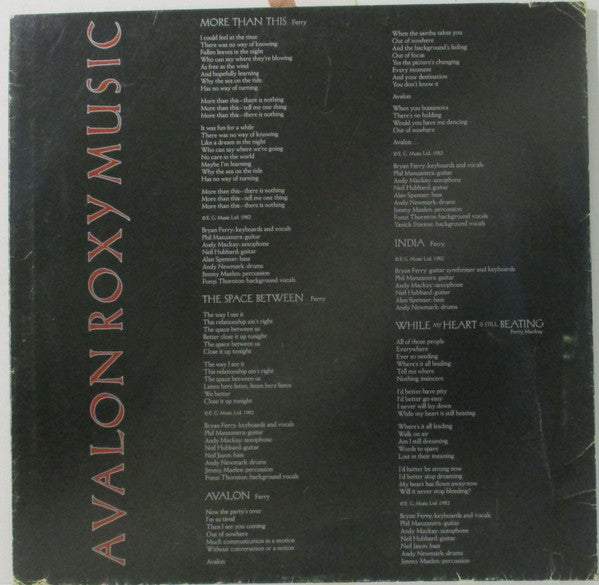 Roxy Music – Avalon LP vinyl record, image 6 of 6