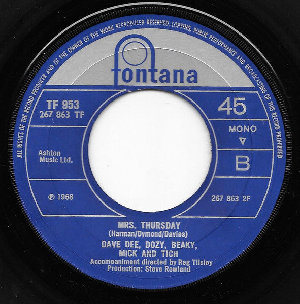 Dave Dee, Dozy, Beaky, Mick & Tich – Last Night In Soho 7" vinyl record, image 3 of 3