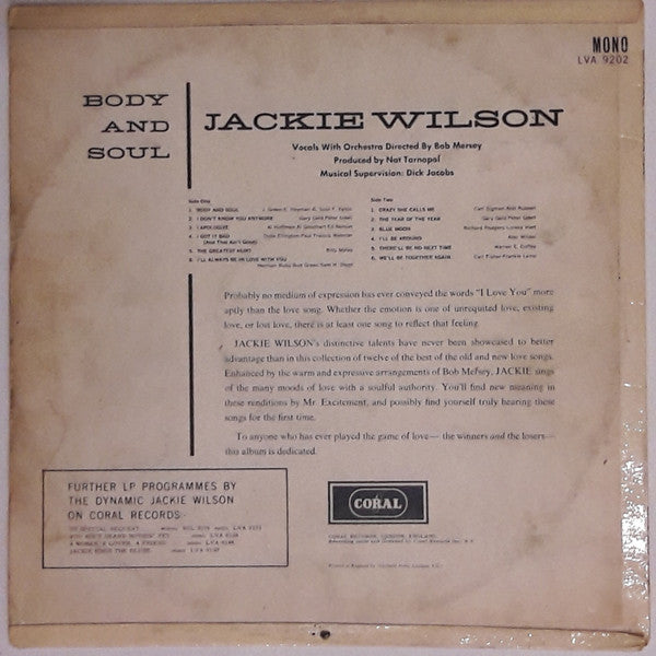 Jackie Wilson – Body And Soul LP vinyl record, image 4 of 4