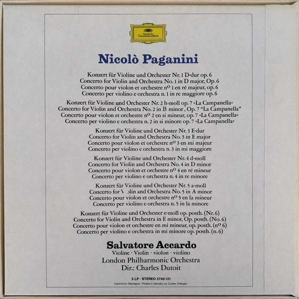 Niccolò Paganini, Salvatore Accardo, London Philharmonic Orchestra, Charles Dutoit – Die 6 Violinkonzerte (Konzerte Für Violine Und Orchester) (5xLP) LP vinyl record, image 2 of 10