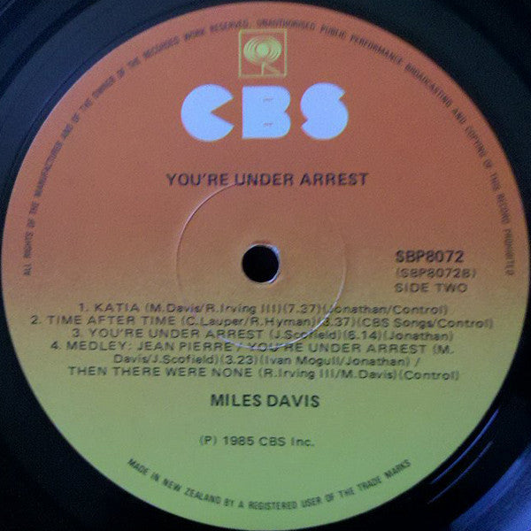 Miles Davis – You're Under Arrest LP vinyl record, image 5 of 5