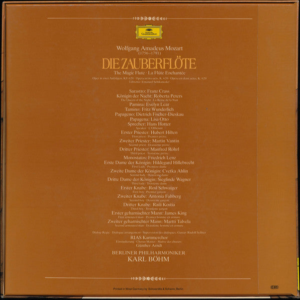 Wolfgang Amadeus Mozart, Evelyn Lear, Lisa Otto, Roberta Peters, Franz Crass, Dietrich Fischer-Dieskau, Hans Hotter, Fritz Wunderlich, Berliner Philharmoniker, Karl Böhm – Die Zauberflöte = The Magic Flute = La Flute Enchantée (3xLP) LP vinyl record, image 2 of 10