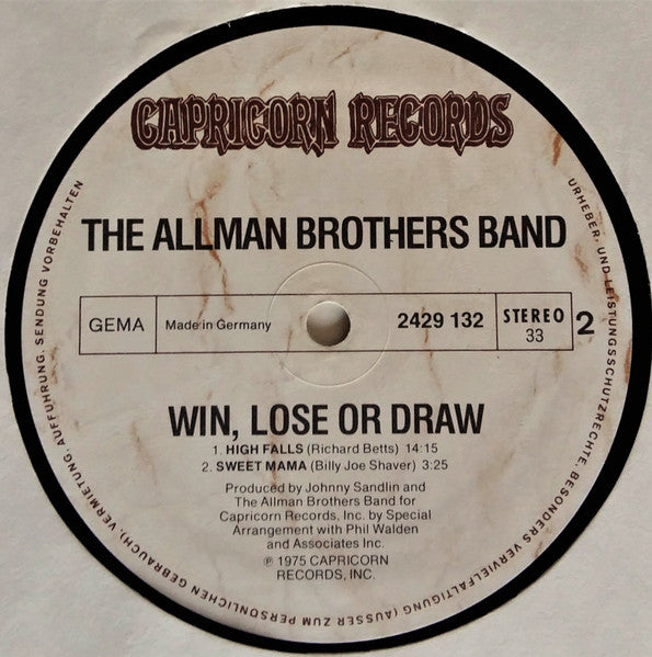The Allman Brothers Band – Win, Lose Or Draw LP vinyl record, image 7 of 7