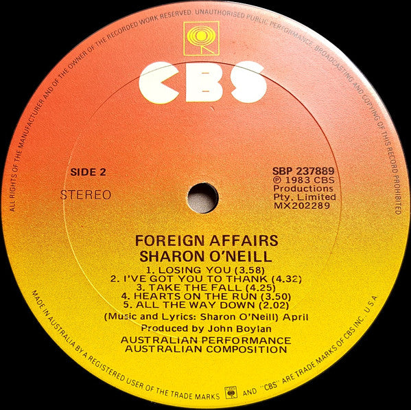 Sharon O'Neill – Foreign Affairs LP vinyl record, image 3 of 5