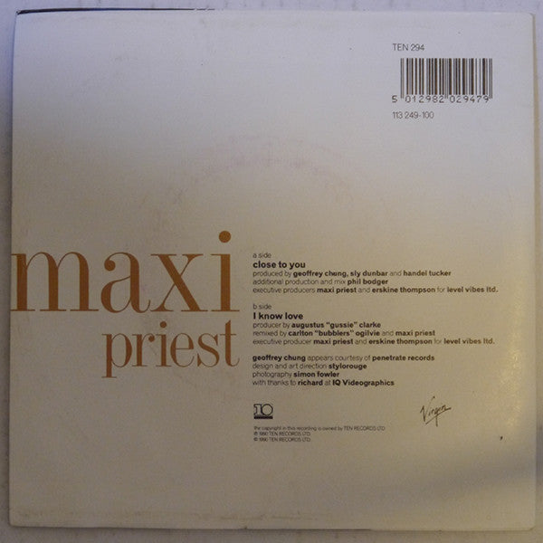 Maxi Priest – Close To You 7" vinyl record, image 2 of 4