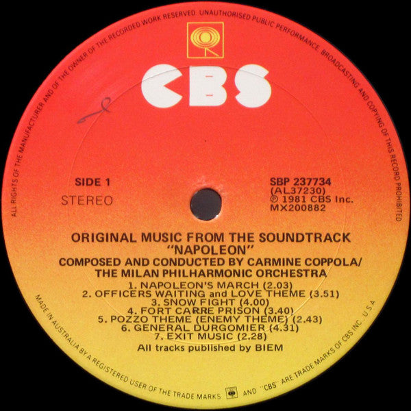 Carmine Coppola, Orchestra Sinfonica Di Milano – Napoleon LP vinyl record, image 5 of 6