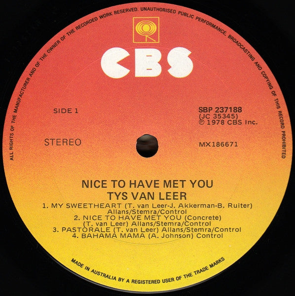 Thijs Van Leer – Nice To Have Met You LP vinyl record, image 3 of 4