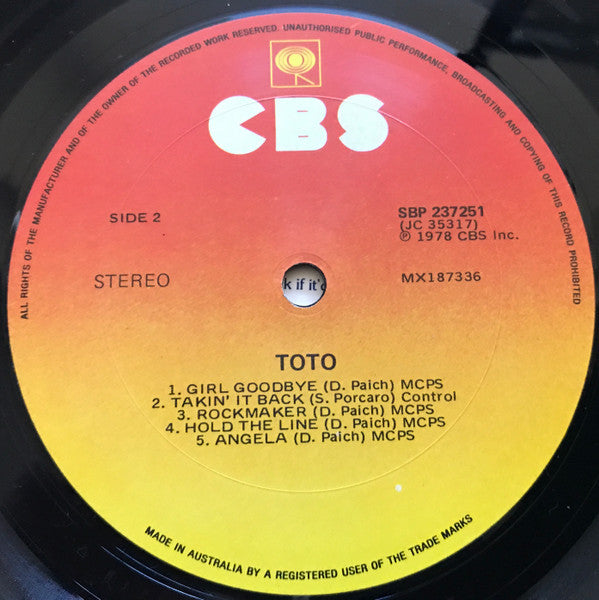 Toto – Toto LP vinyl record, image 6 of 6