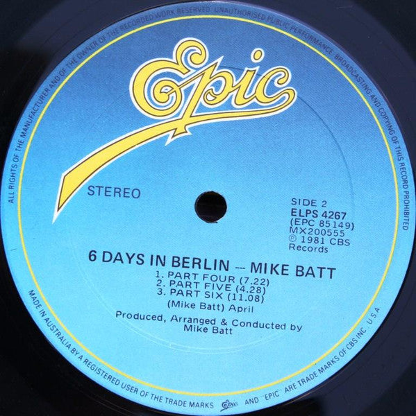 Mike Batt – Six Days In Berlin LP vinyl record, image 4 of 4