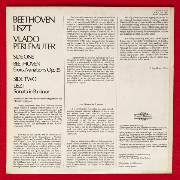 Vlado Perlemuter, Ludwig van Beethoven, Franz Liszt – Eroica Variations Op. 35 / Sonata In B Minor LP vinyl record, image 3 of 5