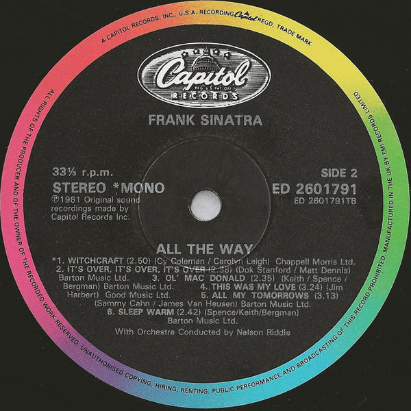 Frank Sinatra – All The Way LP vinyl record, image 4 of 4