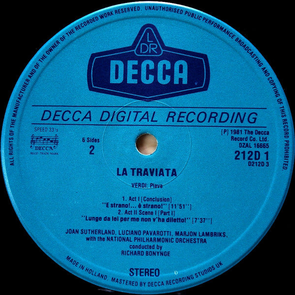 Giuseppe Verdi, Joan Sutherland, Luciano Pavarotti, Richard Bonynge, Matteo Manuguerra, National Philharmonic Orchestra – La Traviata (3xLP) LP vinyl record, image 4 of 8