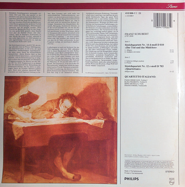 Franz Schubert, Quartetto Italiano – Streichquartette "Der Tod Und Das Mädchen" / "Quartettsatz" LP vinyl record, image 2 of 4