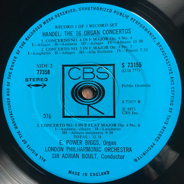 Georg Friedrich Händel, E. Power Biggs, Sir Adrian Boult, London Philharmonic Orchestra – The Sixteen Organ Concertos (3xLP) LP vinyl record, image 4 of 10