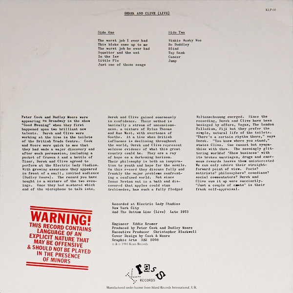 Derek & Clive – (Live) LP vinyl record, image 2 of 3