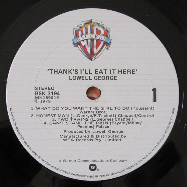 Lowell George – Thanks I'll Eat It Here LP vinyl record, image 2 of 3