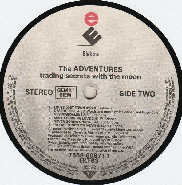 The Adventures – Trading Secrets With The Moon LP vinyl record, image 4 of 8