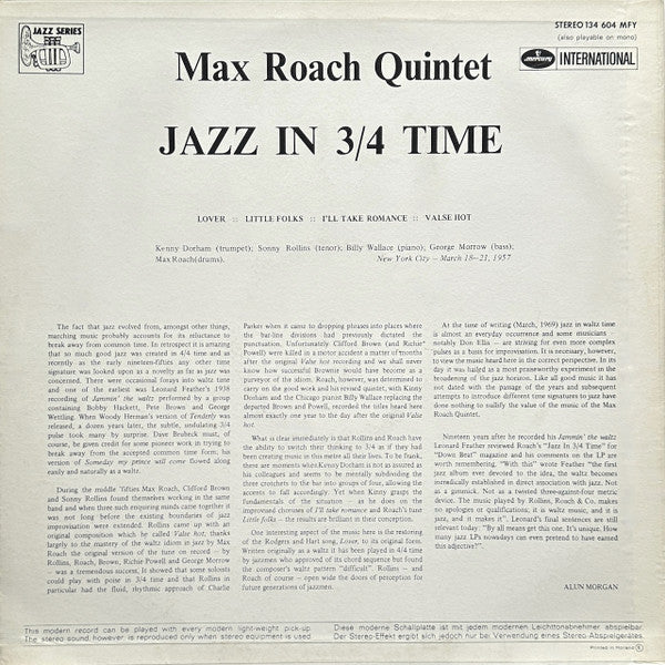Max Roach – Jazz In 3/4 Time LP vinyl record, image 2 of 4
