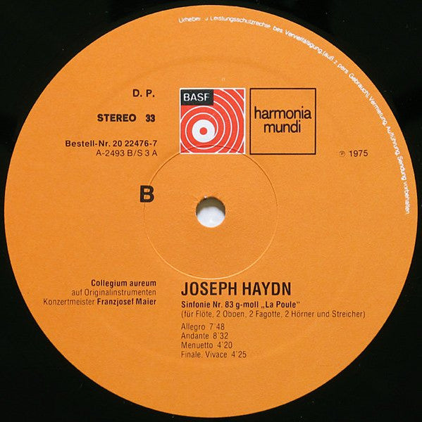 Joseph Haydn, Collegium Aureum, Franzjosef Maier – Pariser Sinfonien (Nr.83 G-Moll „La Poule” / Nr.82 C-Dur „L'Ours”) LP vinyl record, image 4 of 4