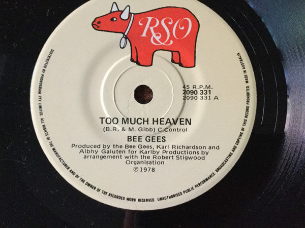 Bee Gees – Too Much Heaven / Rest Your Love On Me 7" vinyl record, image 2 of 2