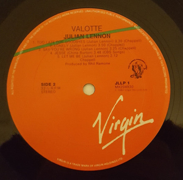 Julian Lennon – Valotte LP vinyl record, image 6 of 6