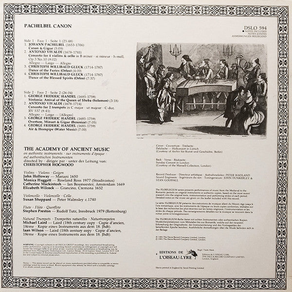 Johann Pachelbel, Georg Friedrich Händel, Antonio Vivaldi, Christoph Willibald Gluck, The Academy Of Ancient Music, Christopher Hogwood – Pachelbel Canon LP vinyl record, image 2 of 5