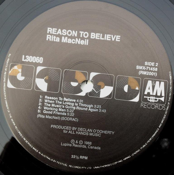 Rita MacNeil – Reason To Believe LP vinyl record, image 4 of 4