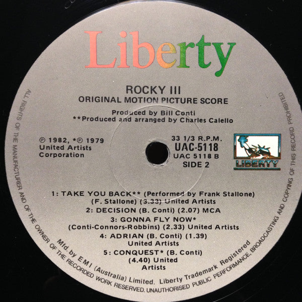 Bill Conti – Rocky III - Original Motion Picture Score LP vinyl record, image 6 of 6