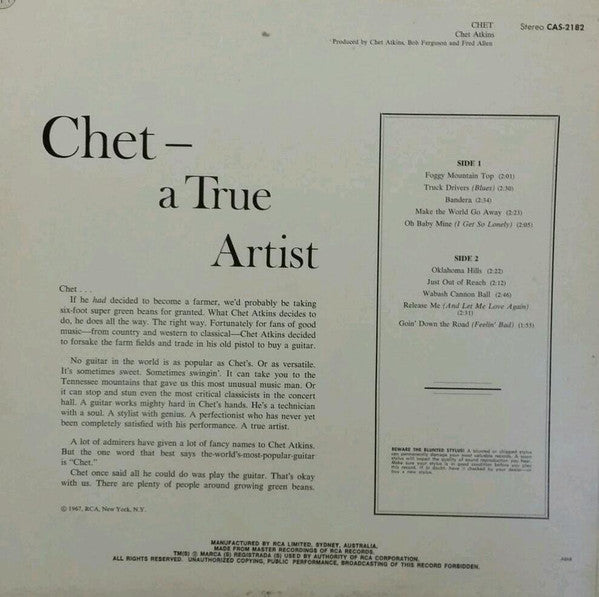 Chet Atkins – Chet LP vinyl record, image 2 of 2