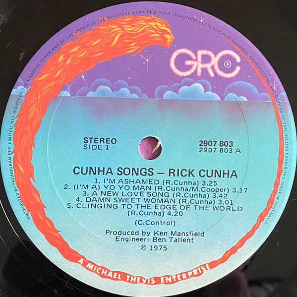 Rick Cunha – Cunha Songs LP vinyl record, image 5 of 6