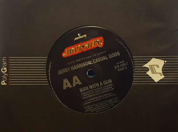 Jerry Harrison: Casual Gods – Man With A Gun 7" vinyl record, image 2 of 2