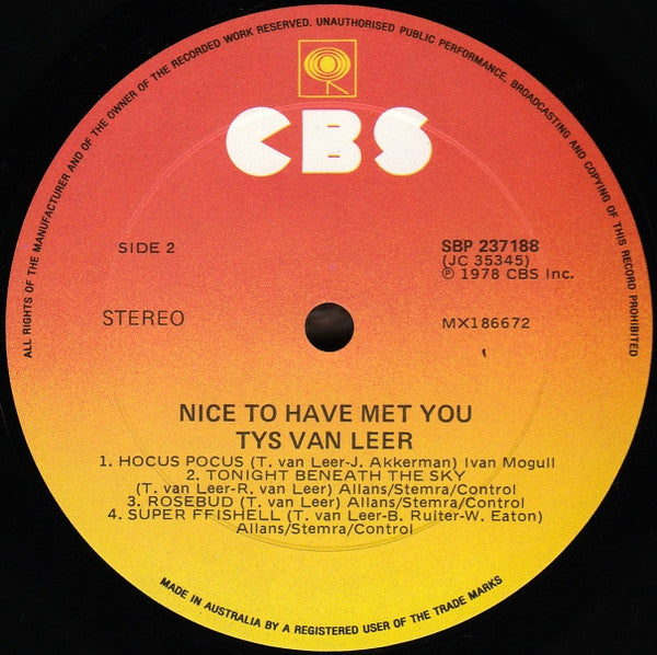 Thijs Van Leer – Nice To Have Met You LP vinyl record, image 4 of 4