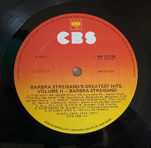 Barbra Streisand – Barbra Streisand's Greatest Hits - Volume 2 LP vinyl record, image 3 of 5