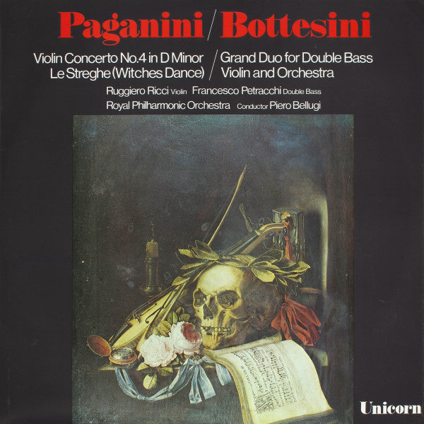 Niccolò Paganini, Giovanni Bottesini, Ruggiero Ricci, Francesco Petracchi, Royal Philharmonic Orchestra, Piero Bellugi – Violin Concerto No.4 In D Minor, Le Streghe (Witches Dance) / Grand Duo For Double Bass Violin And Orchestra LP vinyl record, image 1 of 4