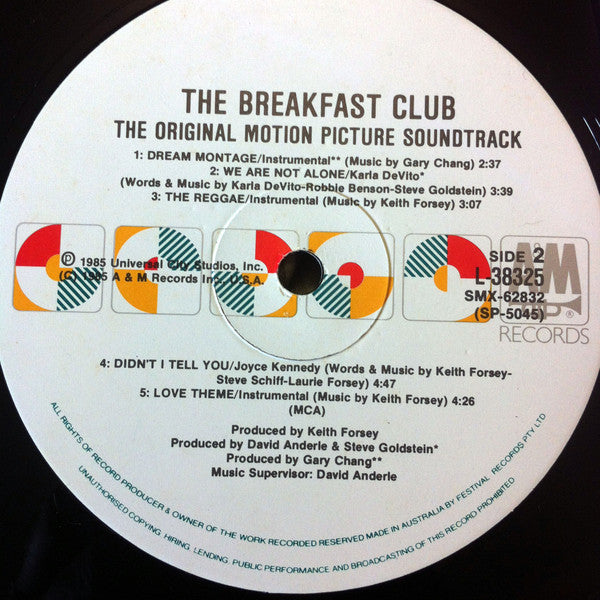 Various – The Breakfast Club (Original Motion Picture Soundtrack) LP vinyl record, image 4 of 4