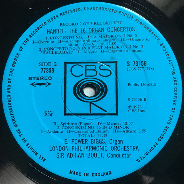 Georg Friedrich Händel, E. Power Biggs, Sir Adrian Boult, London Philharmonic Orchestra – The Sixteen Organ Concertos (3xLP) LP vinyl record, image 6 of 10