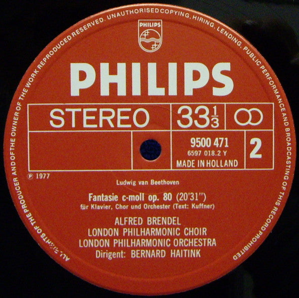 Ludwig van Beethoven, Alfred Brendel, London Philharmonic Orchestra, London Philharmonic Choir, Bernard Haitink – Klavierkonzert Nr. 2 & Chorfantasie Op. 80 LP vinyl record, image 4 of 4