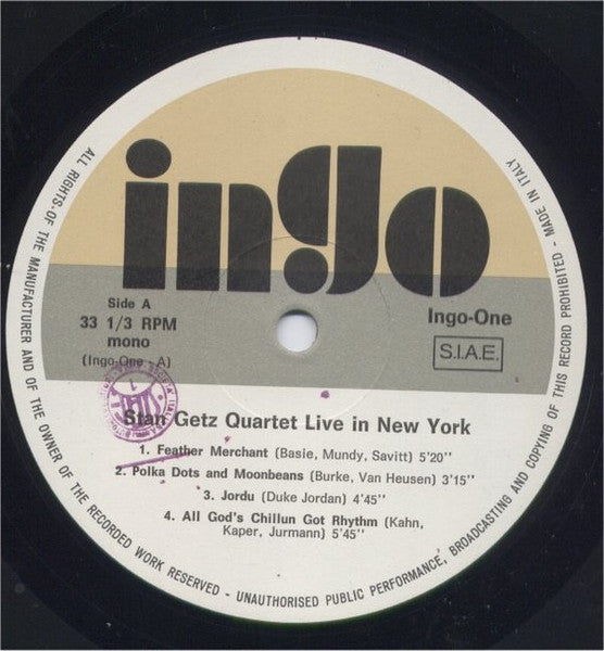 Stan Getz Quartet – Live At The Village Vanguard LP vinyl record, image 3 of 5