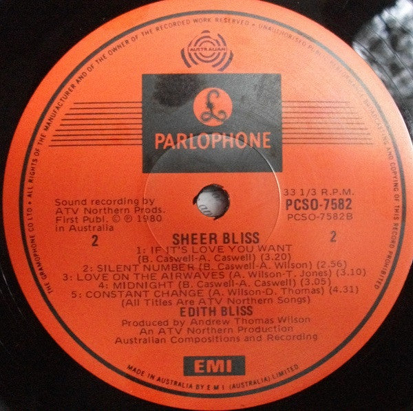 Edith Bliss – Sheer Bliss LP vinyl record, image 4 of 5