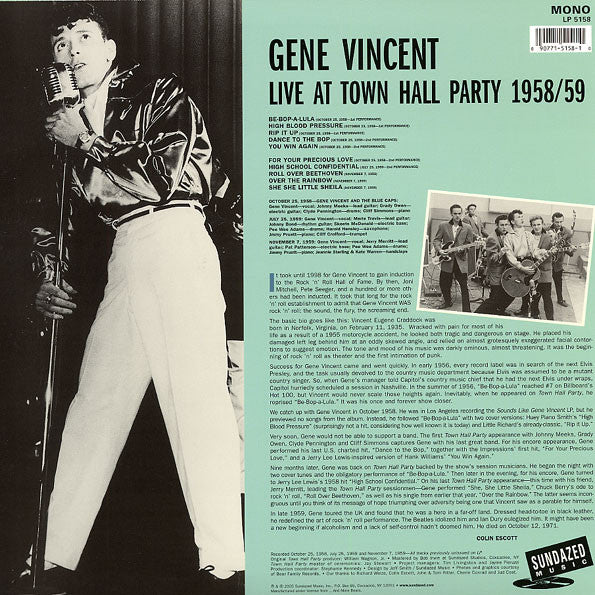 Gene Vincent – Live At Town Hall Party 1958/59 LP vinyl record, image 2 of 2