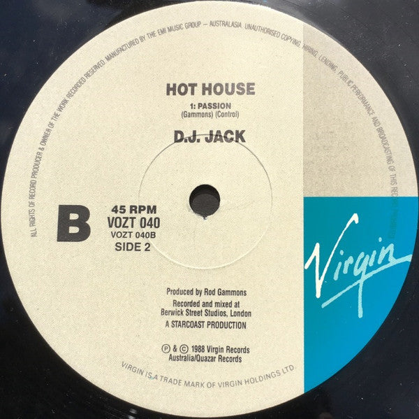 D.J. Jack – Hot House 12" vinyl record, image 4 of 4