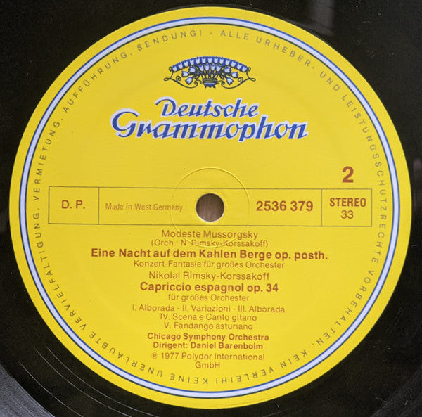 Chicago Symphony Orchestra, Daniel Barenboim – Polowetzer Tänze = Polovtsian Dances ▪ Eine Nacht Auf Dem Kahlen Berge = Night On Bald Mountain ▪ Russische Ostern = Russian Easter Overture ▪ Capriccio Espagnol LP vinyl record, image 4 of 4