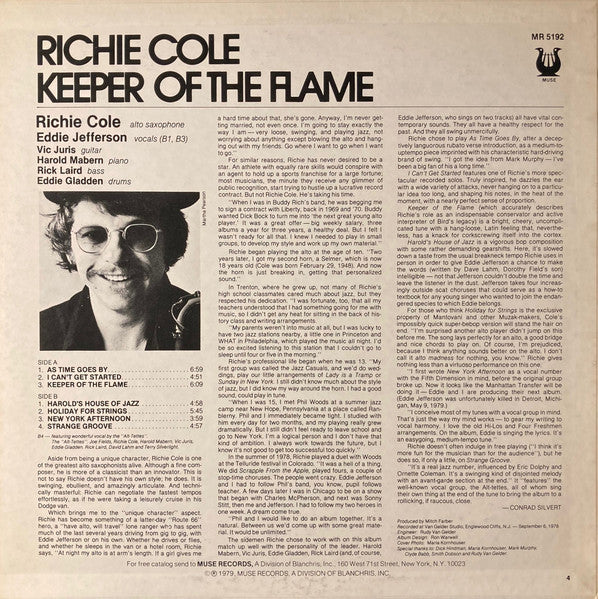 Richie Cole – Keeper Of The Flame LP vinyl record, image 2 of 4