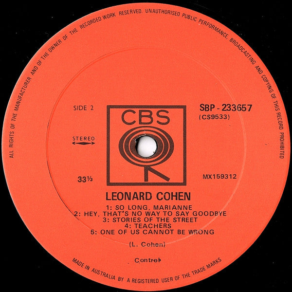 Leonard Cohen – Songs Of Leonard Cohen LP vinyl record, image 4 of 4