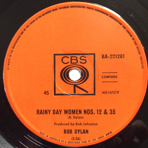 Bob Dylan – Rainy Day Women Nos. 12 & 35 / Pledging My Time 7" vinyl record, image 1 of 3